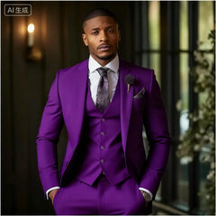 Green Emerald 3-Piece Men's Formal Tuxedo Elegant Jacket with Notched Lapel + Vest + Pants Wedding Groomsmen Smoking Suit