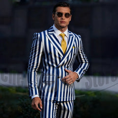Chic Two-Tone Striped Men Suits Double Breasted Stylish Outfits Fashion Casual Business Wedding Party Tailored Male Suit 2 Piece