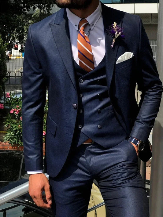 Dark Blue 3 Piece Slim Men Fashion Suit Cutsom Groom Wedding Tuxedo Prom Wedding Tailor Made Men Suit Costume Homme Mariage SHOWLU FASHION STORE