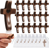 12set Pocket Wooden Calming Cross, Stress Relief Fidget Cross with Organza Bags, Religious Comfort Cross for Baptism Church F