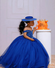 Orange Tulle Girls Birthday Party Dresses Customized Ball Gown Crystal Flower Girl Dresses for Wedding Baby Girls Pageant Dress