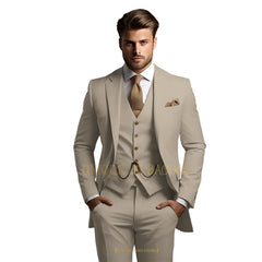Men's grey 3-piece suit (jacket + vest + trousers) Elegant classic wedding attire, custom banquet birthday party tuxedo