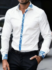 Men's fashionable business style long sleeved shirt with special pattern pattern. Long sleeved shirt suitable for parties