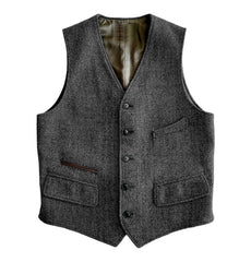 Men's Vest Male Slim Fit Herringbone Fabric Waistcoat Elegant Tweed Vest for Wedding Groomsmen