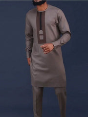 Mans Tracksuits Suits Set Kaftan Embroidered Long Sleeve Tops Pants 2Pcs Set Outfits Wedding Wear African Ethnic Casual Clothing