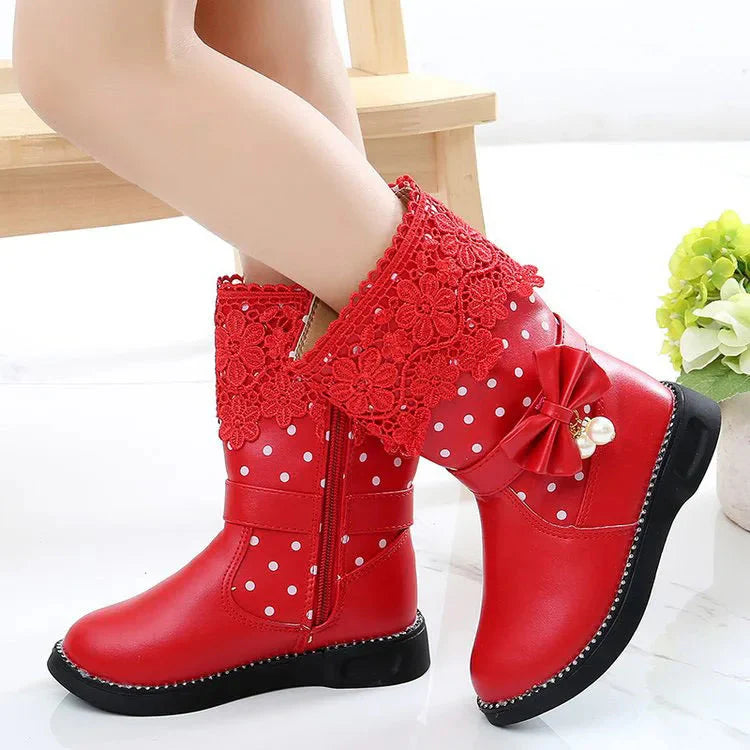 JGSHOWKITO Girls Boots Warm Cotton Kids Fashion Boots Children Winter Shoes For Girls Snow Boots PU Leather Lace Bow-knot Sweet SHOWLU FASHION STORE