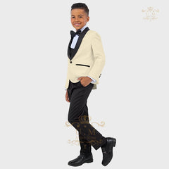 Boys' formal suit 3 pcs white jacket vest pants with black tie, kids' uniform set custom tuxedo for wedding prom birthday party