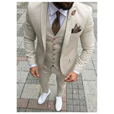 Slim Fit Formal Men Suits 3 Pcs Groom Tuxedos Notch Lapel Olive Green Groom Tuxedo for Wedding Best Man (Jacket + Vest + Pants)