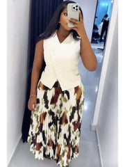 Two Piece Set Tops And Pleated Skirt Suit Women Clothing African Dashiki Wedding Party Traditional Robe Ankara Outfits Kaftan