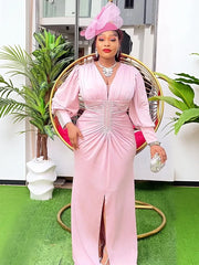 African Party Dresses for Women 2024 Plus Size Fashion Dashiki Ankara Wedding Gowns Elegant Turkey Muslim Satin Maxi Dress