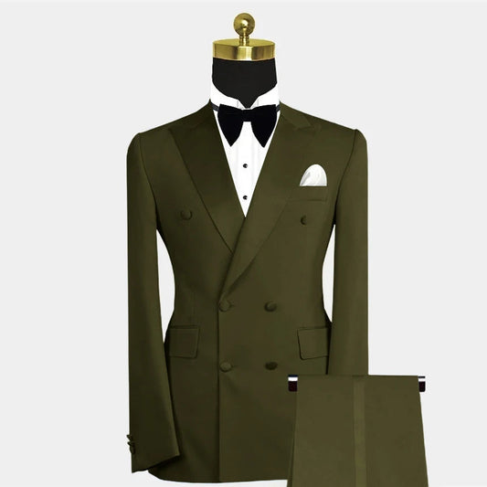 Formal Blue Luxury Men Suits Double Breasted Peak Lapel Blazer Wedding Prom Party Tailor 2 Piece Jacket Pants Set Outfits Terno SHOWLU FASHION STORE