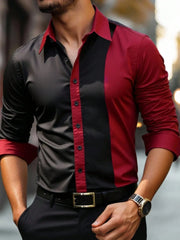 Men's patchwork striped printed shirt, classic business casual long sleeved lapel shirt, designer designed comfortable shirt