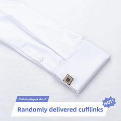 Slim Fit Men's Shirt with Cufflinks Empire Collar Sharp Point Casual Business Gentleman's Shirt White Shirt for Men