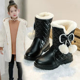 Girls Warm Boots with Bow Kids Snow Boots with Fur Plush 2024 Winter New Fashion Children Princess Boots Waterproof Platform SHOWLU FASHION STORE
