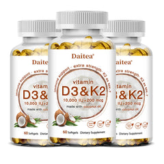 2-in-1 Vitamin D3 K2 Supplement Softgel, 10000 IU VIT D3 + 200 MCG Vitamin K2, Support Calcium Absorption in Bones