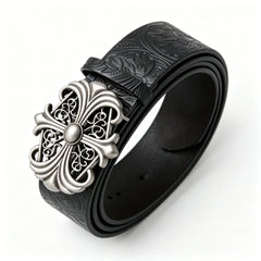 Retro Men's Belt Bohemian Style Chic Black PU Leather Belt Fashion Vintage Hollow Buckle Belt Punk Rock Y2K Style For Men Women