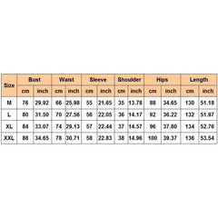 A size chart table for women's African dresses showing measurements in centimeters and inches.