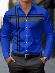 2025 Men's Checked Long-sleeved Shirt Casual Fitted Button Shirt High-end Striped Design Shirt Men's Fashionable Clothing Top