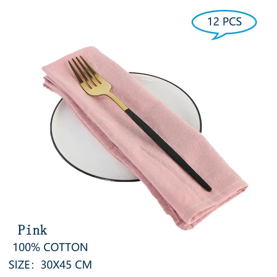 Set Of 12 30x45cm Table Cloth Napkins Cotton Durable Fabric Reusable Uniform Color For Kitchen Dining Easter Wedding Decoration - SHOWLU FASHION STORE
