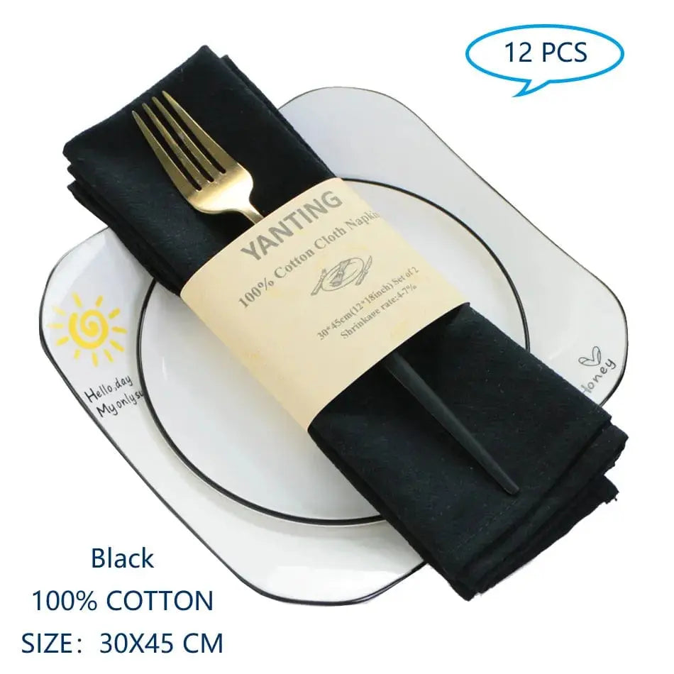 Set Of 12 30x45cm Table Cloth Napkins Cotton Durable Fabric Reusable Uniform Color For Kitchen Dining Easter Wedding Decoration - SHOWLU FASHION STORE