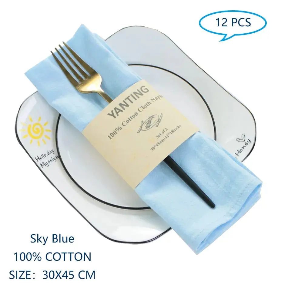 Showlu Fashion Store Sky Blue Set Of 12 30x45cm Table Cloth Napkins Cotton Durable Fabric Reusable Uniform Color For Kitchen Dining Easter Wedding Decoration