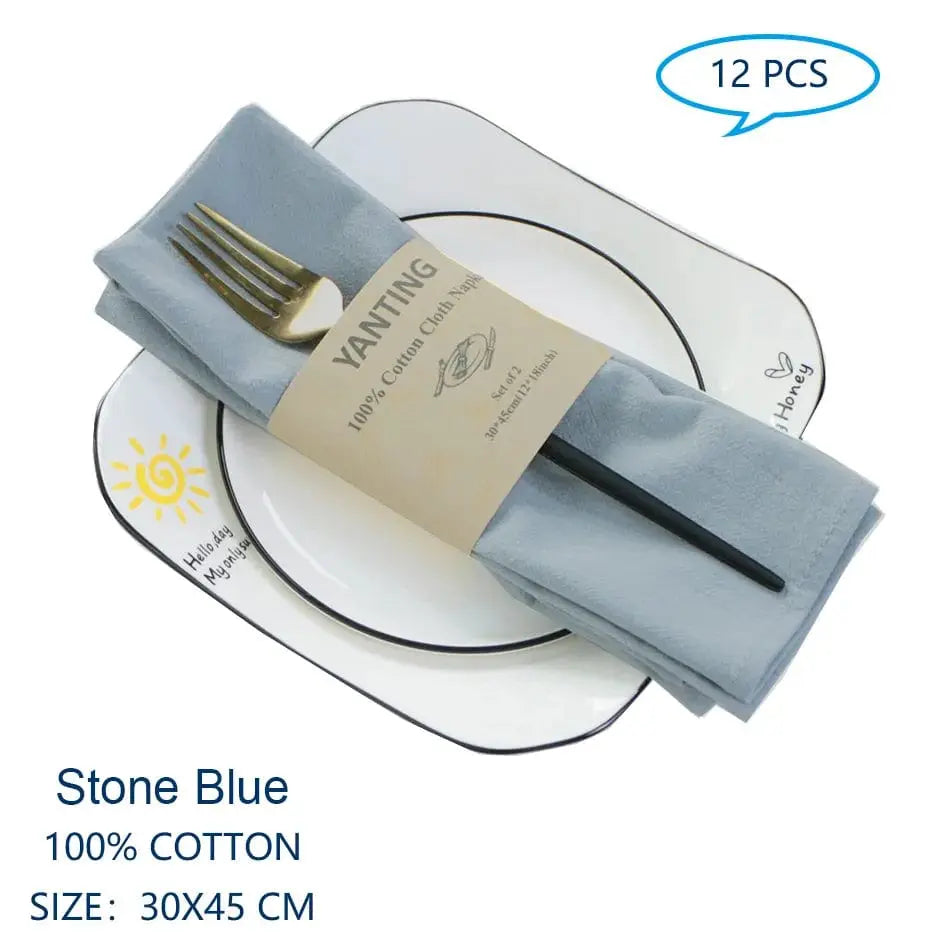 Showlu Fashion Store Stone Blue Set Of 12 30x45cm Table Cloth Napkins Cotton Durable Fabric Reusable Uniform Color For Kitchen Dining Easter Wedding Decoration