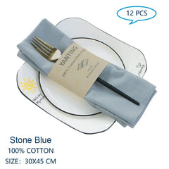 Showlu Fashion Store Stone Blue Set Of 12 30x45cm Table Cloth Napkins Cotton Durable Fabric Reusable Uniform Color For Kitchen Dining Easter Wedding Decoration