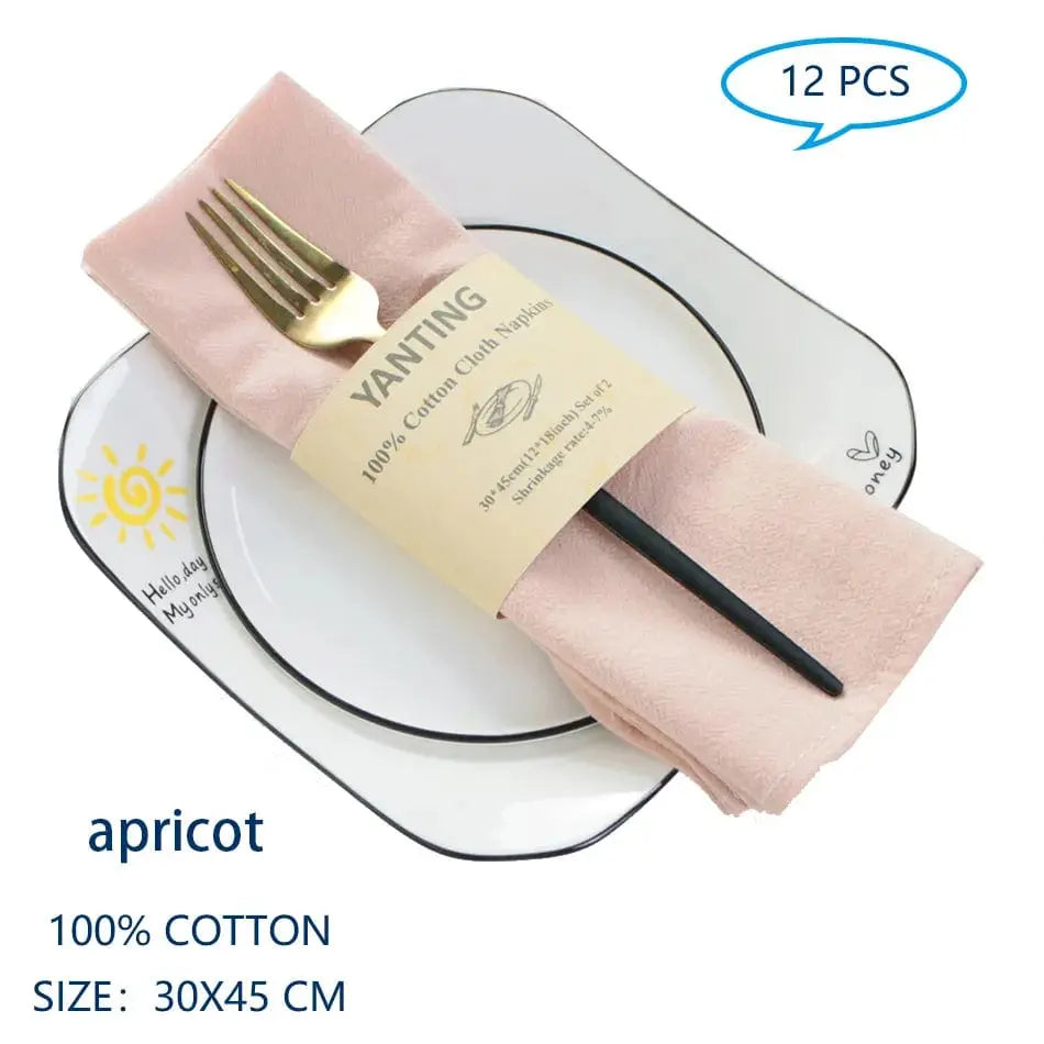 Showlu Fashion Store Apricot Set Of 12 30x45cm Table Cloth Napkins Cotton Durable Fabric Reusable Uniform Color For Kitchen Dining Easter Wedding Decoration