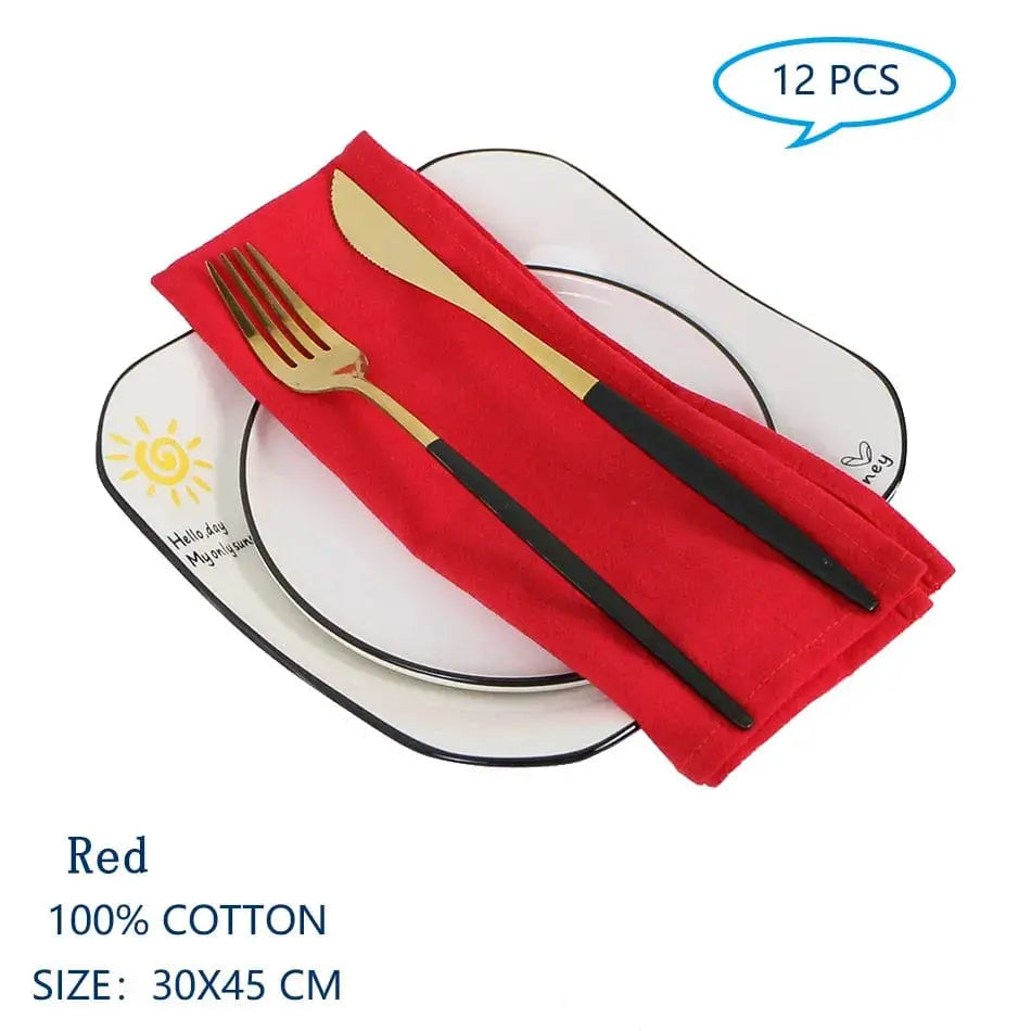 Showlu Fashion Store Red Set Of 12 30x45cm Table Cloth Napkins Cotton Durable Fabric Reusable Uniform Color For Kitchen Dining Easter Wedding Decoration