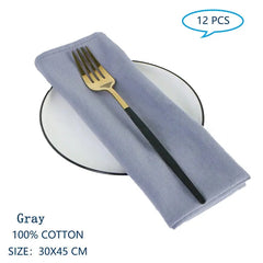 Showlu Fashion Store Gray Set Of 12 30x45cm Table Cloth Napkins Cotton Durable Fabric Reusable Uniform Color For Kitchen Dining Easter Wedding Decoration