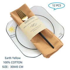 Showlu Fashion Store Earth Yellow Set Of 12 30x45cm Table Cloth Napkins Cotton Durable Fabric Reusable Uniform Color For Kitchen Dining Easter Wedding Decoration
