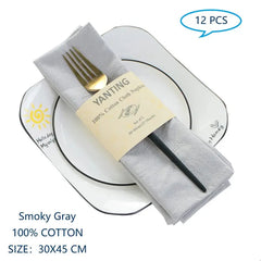 Showlu Fashion Store Smoky Gray Set Of 12 30x45cm Table Cloth Napkins Cotton Durable Fabric Reusable Uniform Color For Kitchen Dining Easter Wedding Decoration
