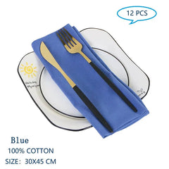 Showlu Fashion Store Blue Set Of 12 30x45cm Table Cloth Napkins Cotton Durable Fabric Reusable Uniform Color For Kitchen Dining Easter Wedding Decoration