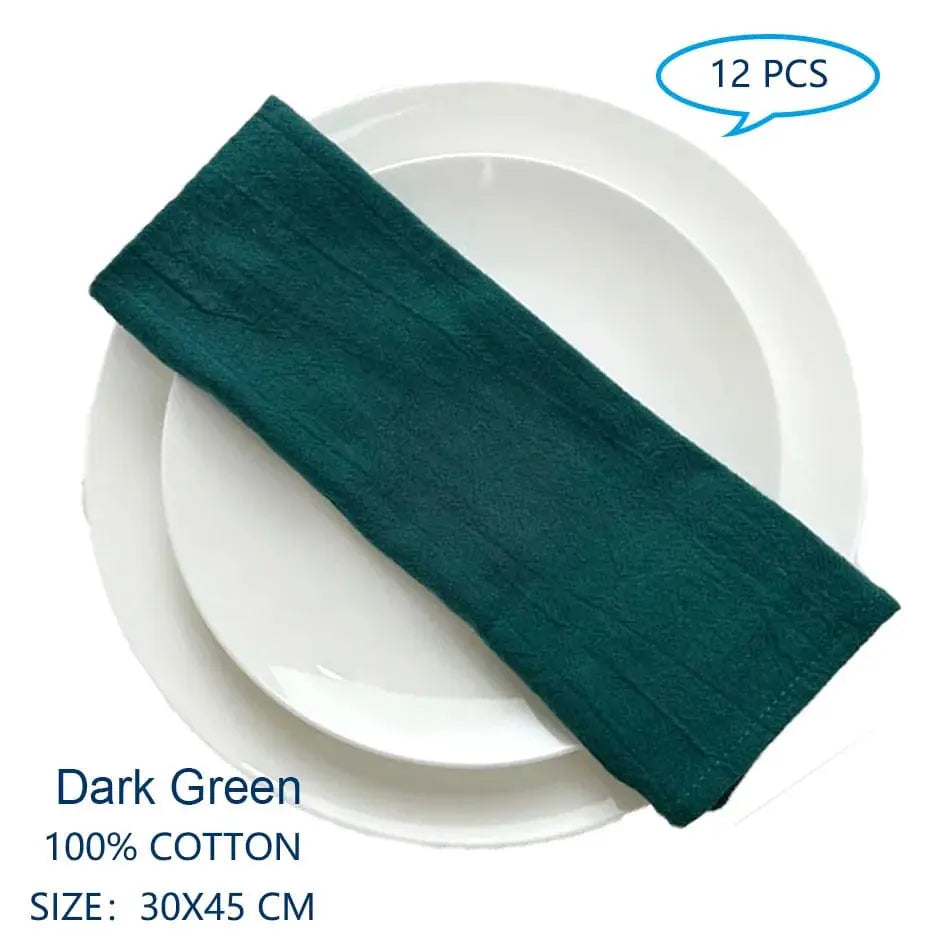 Showlu Fashion Store Dark Green Set Of 12 30x45cm Table Cloth Napkins Cotton Durable Fabric Reusable Uniform Color For Kitchen Dining Easter Wedding Decoration