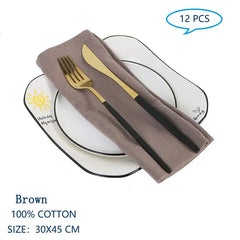 Showlu Fashion Store Brown Set Of 12 30x45cm Table Cloth Napkins Cotton Durable Fabric Reusable Uniform Color For Kitchen Dining Easter Wedding Decoration