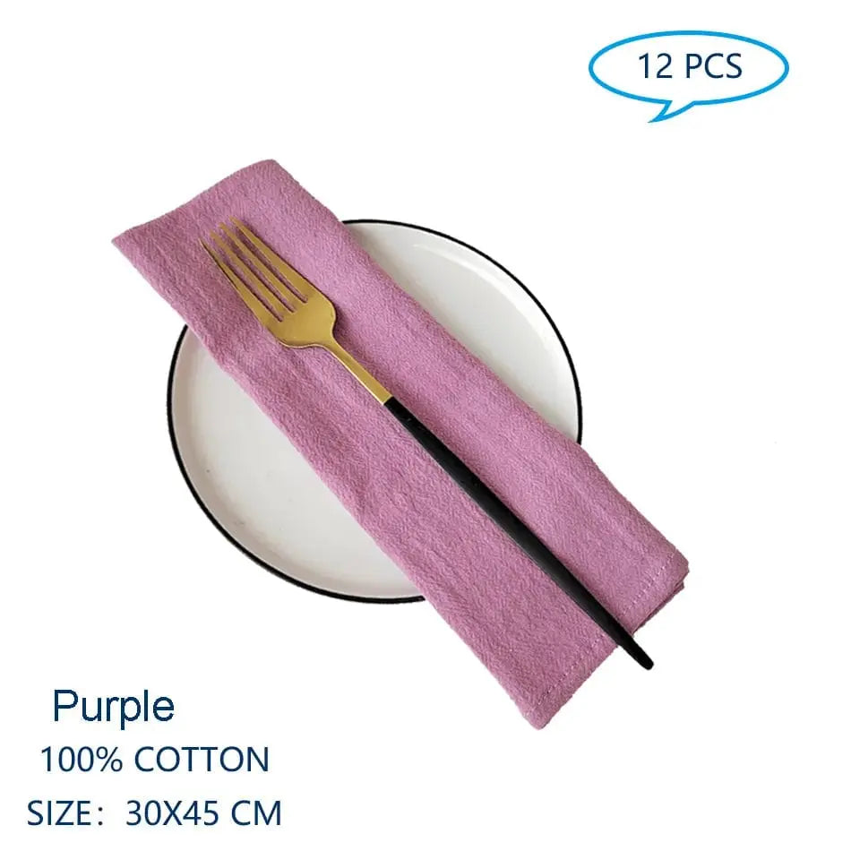 Showlu Fashion Store Purple Set Of 12 30x45cm Table Cloth Napkins Cotton Durable Fabric Reusable Uniform Color For Kitchen Dining Easter Wedding Decoration