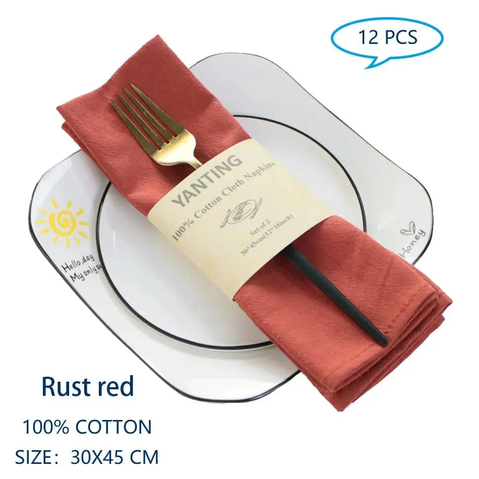 Showlu Fashion Store Rust red Set Of 12 30x45cm Table Cloth Napkins Cotton Durable Fabric Reusable Uniform Color For Kitchen Dining Easter Wedding Decoration