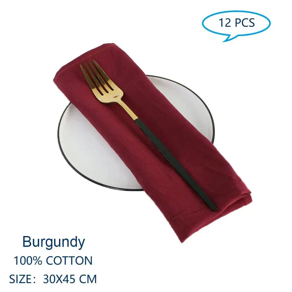 Showlu Fashion Store Burgundy Set Of 12 30x45cm Table Cloth Napkins Cotton Durable Fabric Reusable Uniform Color For Kitchen Dining Easter Wedding Decoration