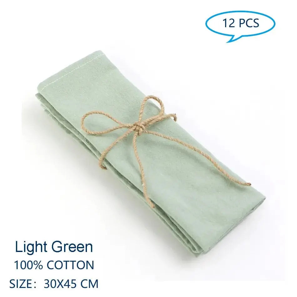 Showlu Fashion Store Light Green Set Of 12 30x45cm Table Cloth Napkins Cotton Durable Fabric Reusable Uniform Color For Kitchen Dining Easter Wedding Decoration