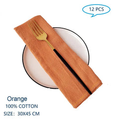 Showlu Fashion Store Orange Set Of 12 30x45cm Table Cloth Napkins Cotton Durable Fabric Reusable Uniform Color For Kitchen Dining Easter Wedding Decoration