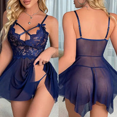Showlu Fashion Store 0 221-BLUE / S Sexy Lingerie Women Crotchless Sleepwear Pajamas Lace Night Dress Erotic Costumes Exotic Female Underwear Nightgown G-string