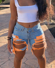 2025 Summer New Women's Ripped Denim Shorts Fashion High Street Sexy Hot Girl Jeans Shorts S-2XL