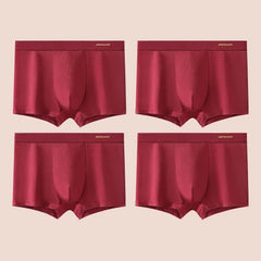 Four pairs of red cotton boxer briefs for men with a U-pouch design and Jeanswest branding.
