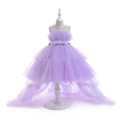 Red Puffy Tulle Flower Girls Dress Trailing First Communion Party Dresses For Girl Children Costume Princess Birthday Clothes