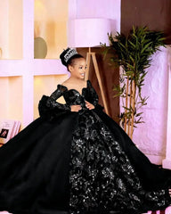 Customized Pink Flower Girl Dresses Children Birthday Dress Illusion Sheer Neck Long Sleeves Beaded Lace Princess Ball Gowns
