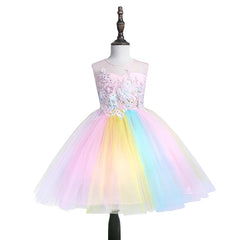1-9Y Kids Princess Style Girls Dress Mesh Skirt Puffy Children Sleeveless Vest Wedding Party Ceremony Flower Girl Outfit Elegant
