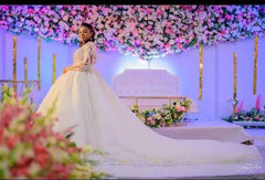 Beaded Bridal Cathedral Lace Appliqued plus size dress empire Ball Gown wedding dress robe de mariage Wedding Dresses 2023 SHOWLU FASHION STORE