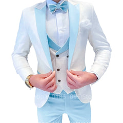 Fashion Jacquard Men's Formal Groom Suits 3 Pieces Men Suits Peak Lapel Single Breasted Blazer Vest Pants for Business/Wedding