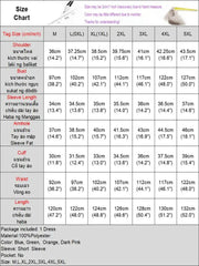 A size chart table for a women's midi dress showing measurements from size M to 5XL.