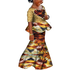 African Kids Dresses African Dashiki Print Cotton Wax Matching Dresses Africa Children Summer Plus Size Clothing WYT529